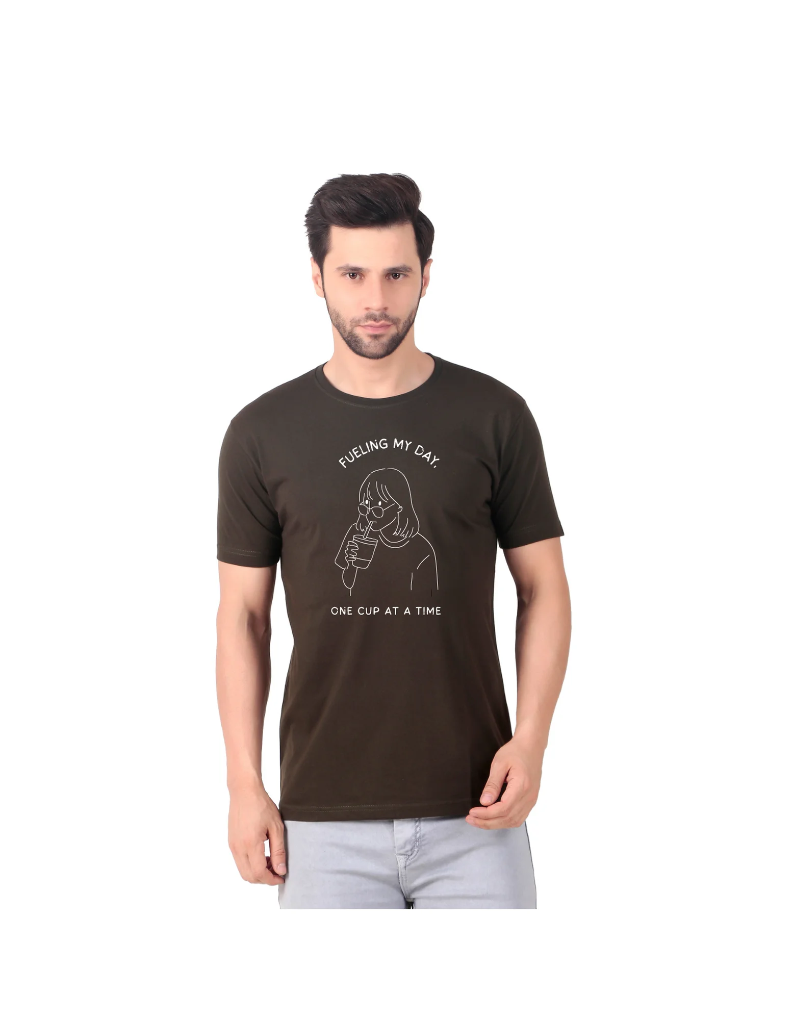 Fabstieve men Solid Round Neck Pure Cotton Brown (Vk-219_Print-65)