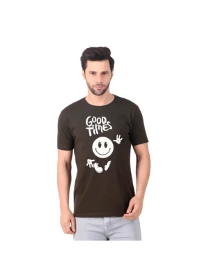 Fabstieve men Solid Round Neck Pure Cotton Brown (Vk-219_Print-121)