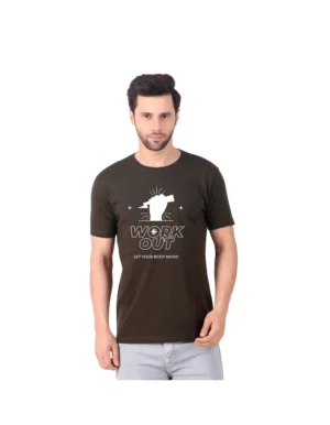 Fabstieve men Solid Round Neck Pure Cotton Brown (Vk-219_Print-159)