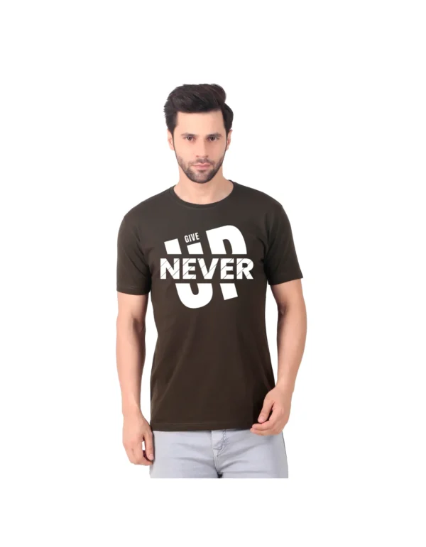 Fabstieve men Solid Round Neck Pure Cotton Brown (Vk-219_Print-32)