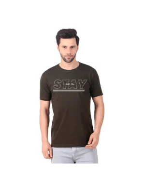 Fabstieve men Solid Round Neck Pure Cotton Brown (Vk-219_Print-36)