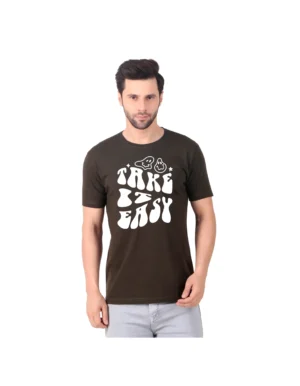 Fabstieve men Solid Round Neck Pure Cotton Brown (Vk-219_Print-38)