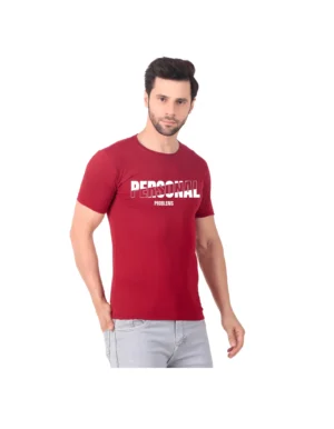Fabstieve men Solid Round Neck Pure Cotton Brown (Vk-219_Print-63)