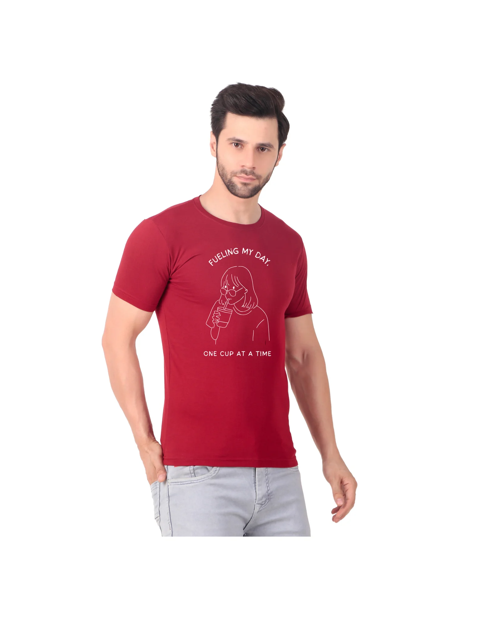 Fabstieve men Solid Round Neck Pure Cotton Brown (Vk-219_Print-65)