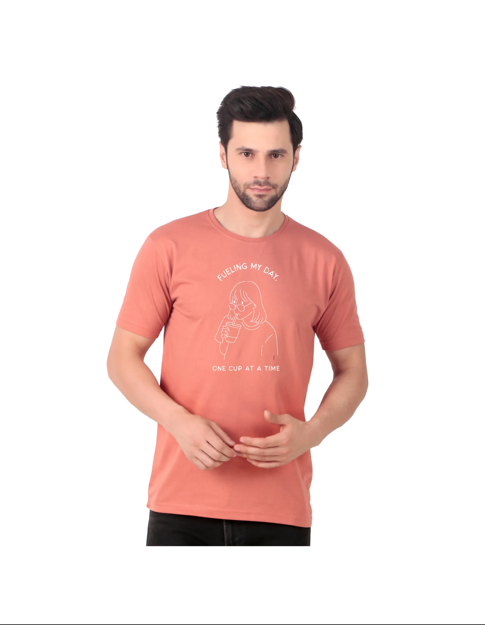 Fabstieve men Solid Round Neck Pure Cotton Brown (Vk-219_Print-65)