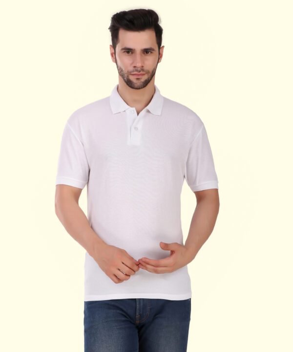 White Cotton Blend Solid T-Shirt For Men