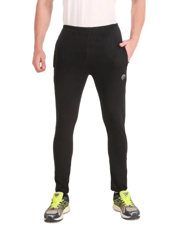 Black Cotton Blend Solid Track Pant For Men