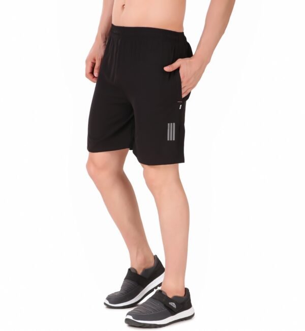 Black Lycra Blend Solid Short For Men - Image 4