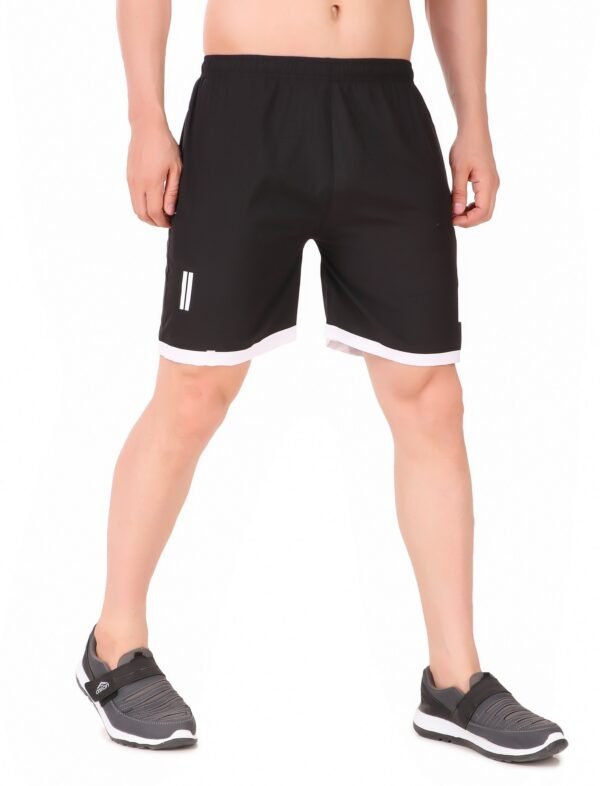 Black Lycra Blend Solid Short For Men - Image 3