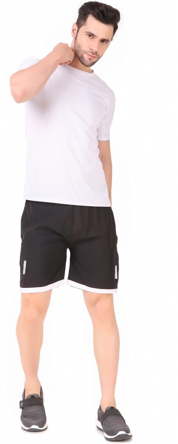 Black Lycra Blend Solid Short For Men - Image 5