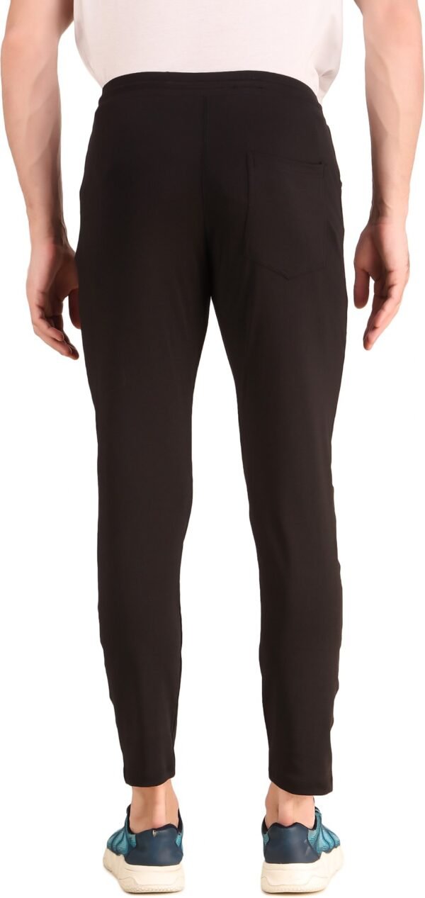 Black Lycra Blend Solid Track Pant For Men - Image 2
