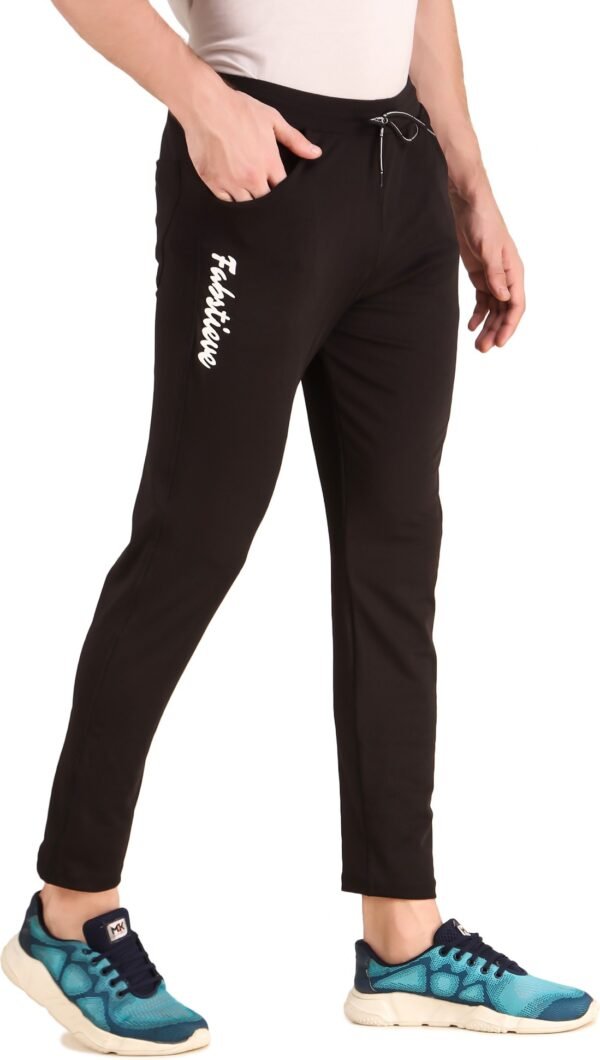 Black Lycra Blend Solid Track Pant For Men - Image 3