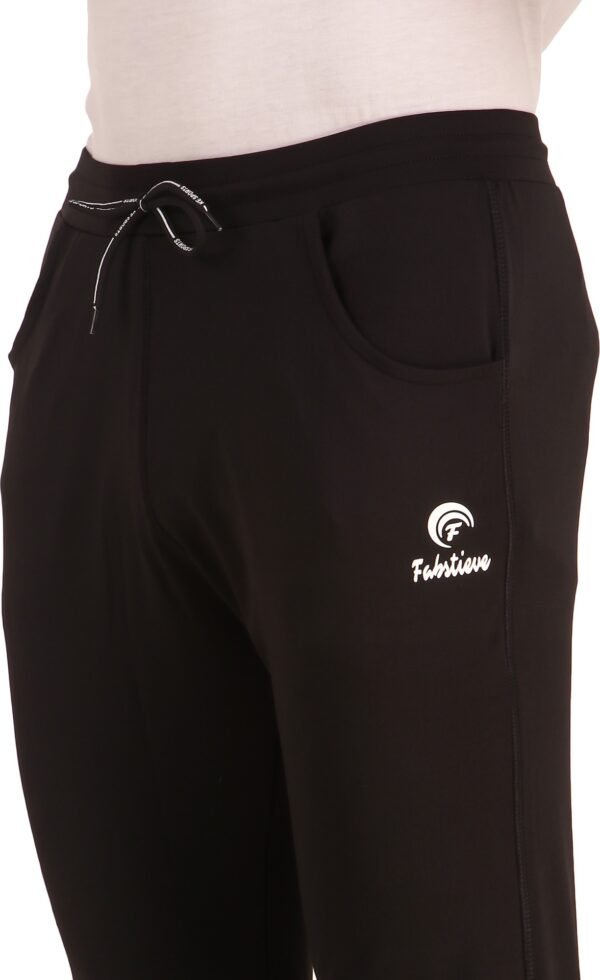 Black Lycra Blend Solid Track Pant For Men - Image 5