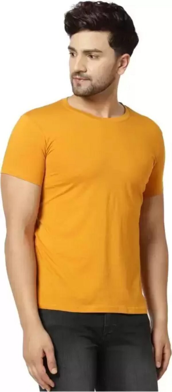 Yellow Cotton Blend Solid T-Shirt For Men