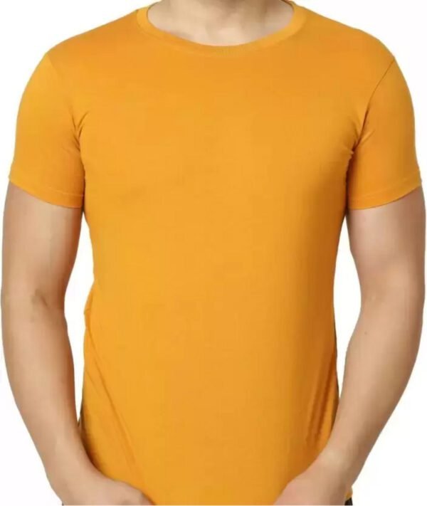 Yellow Cotton Blend Solid T-Shirt For Men - Image 2