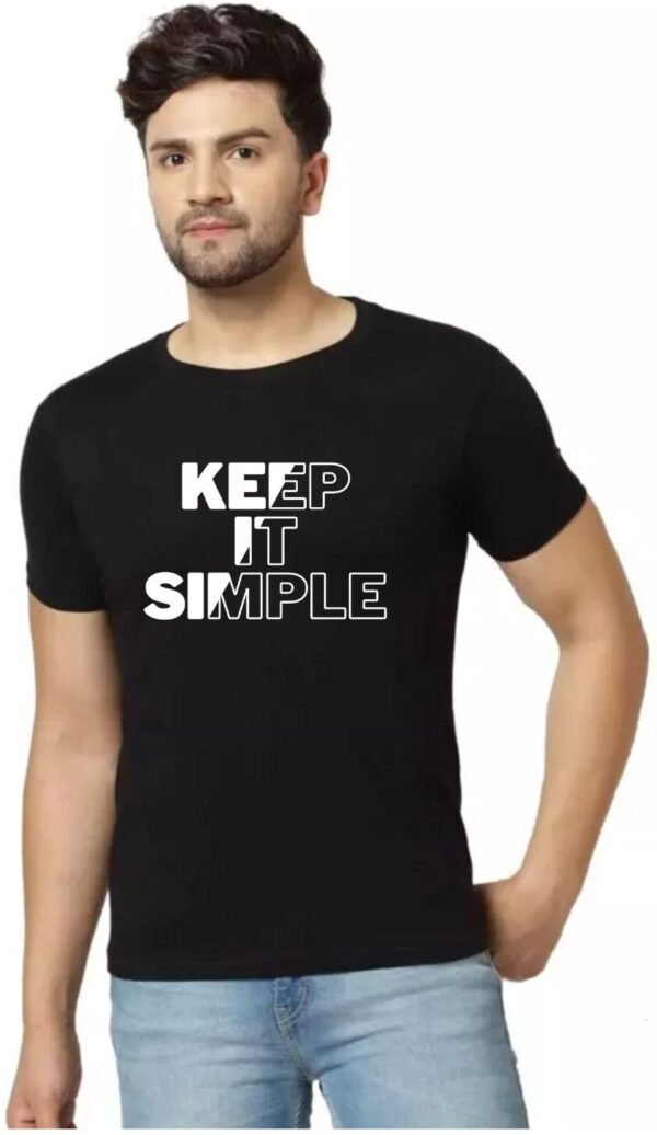 Navy Blue Cotton Blend Printed T-Shirt For Men - Image 3