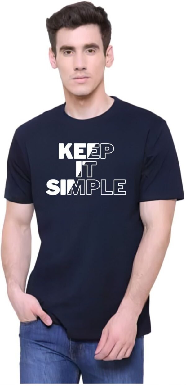 Navy Blue Cotton Blend Printed T-Shirt For Men