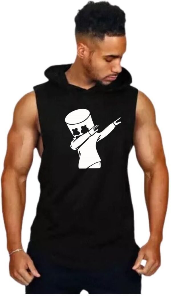 Black Polyester Printed Vest For Men