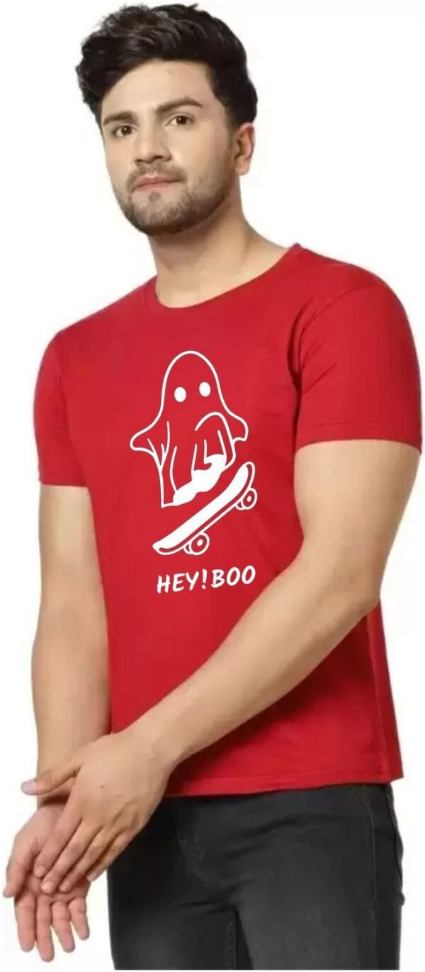 Red Cotton Blend Printed::Typography T-Shirt For Men