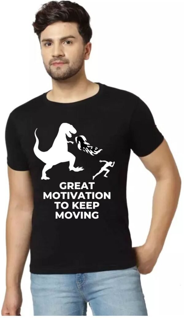 Black Cotton Blend Printed::Typography T-Shirt For Men