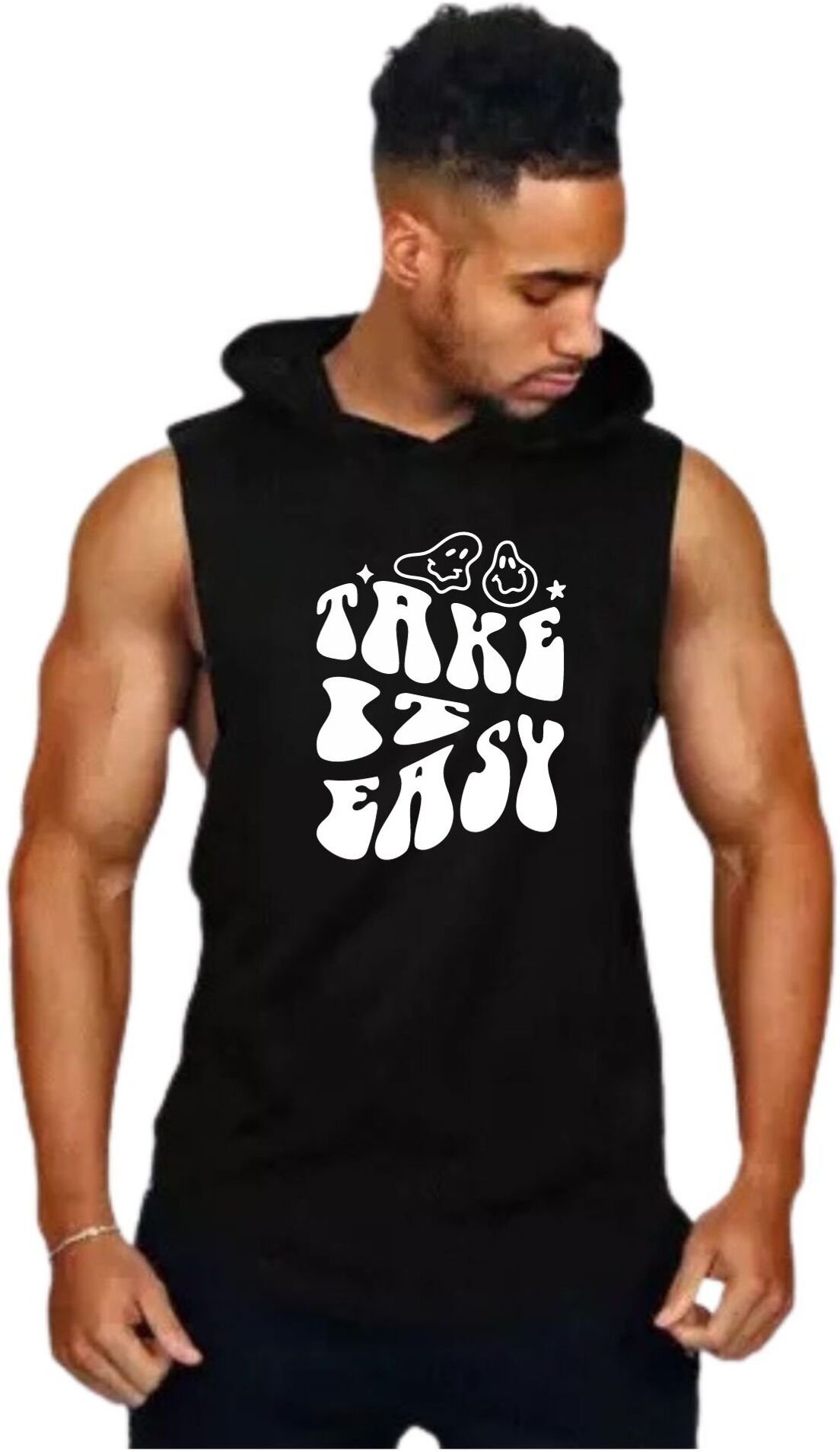 Black Polyester Printed Vest For Men