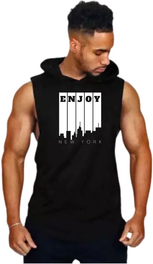 Black Polyester Printed Vest For Men