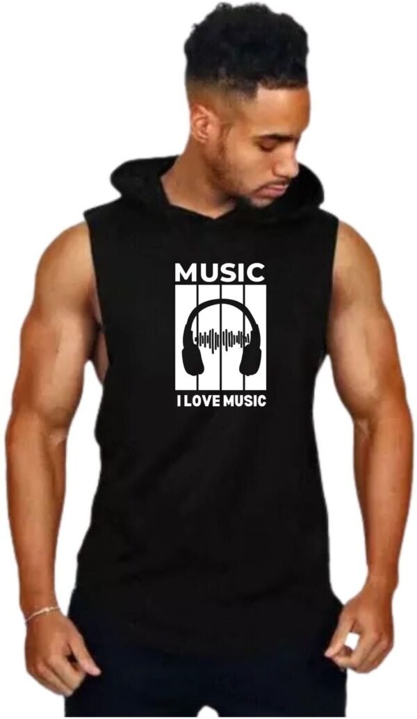 Black Polyester Printed Vest For Men