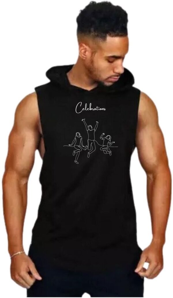 Black Polyester Printed Vest For Men