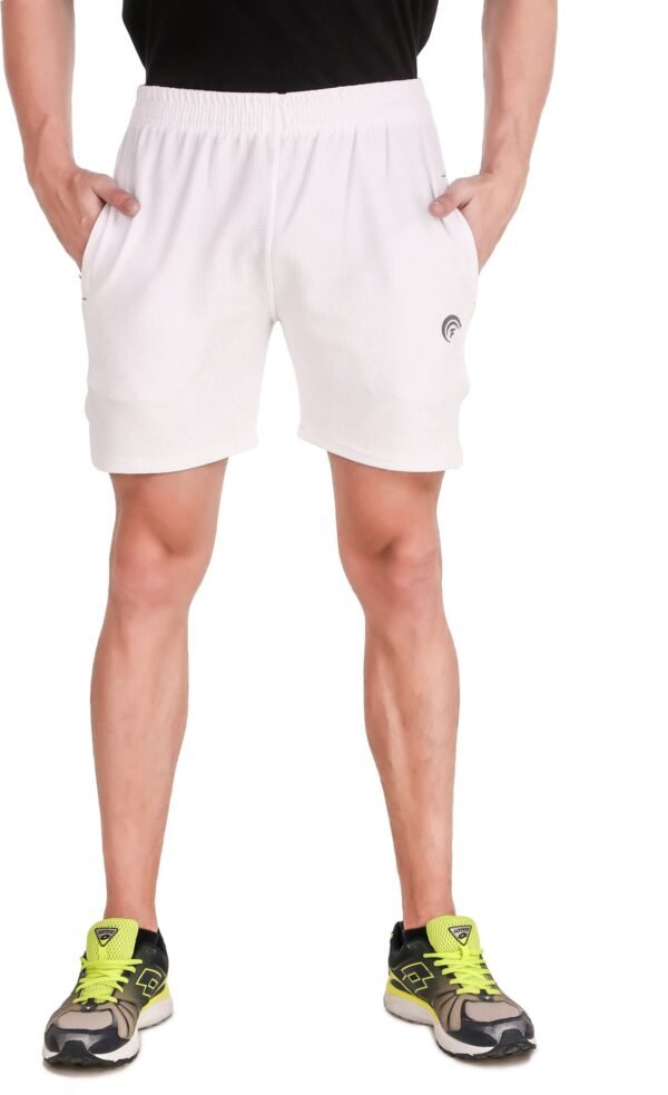 White Cotton Blend Solid Short For Men