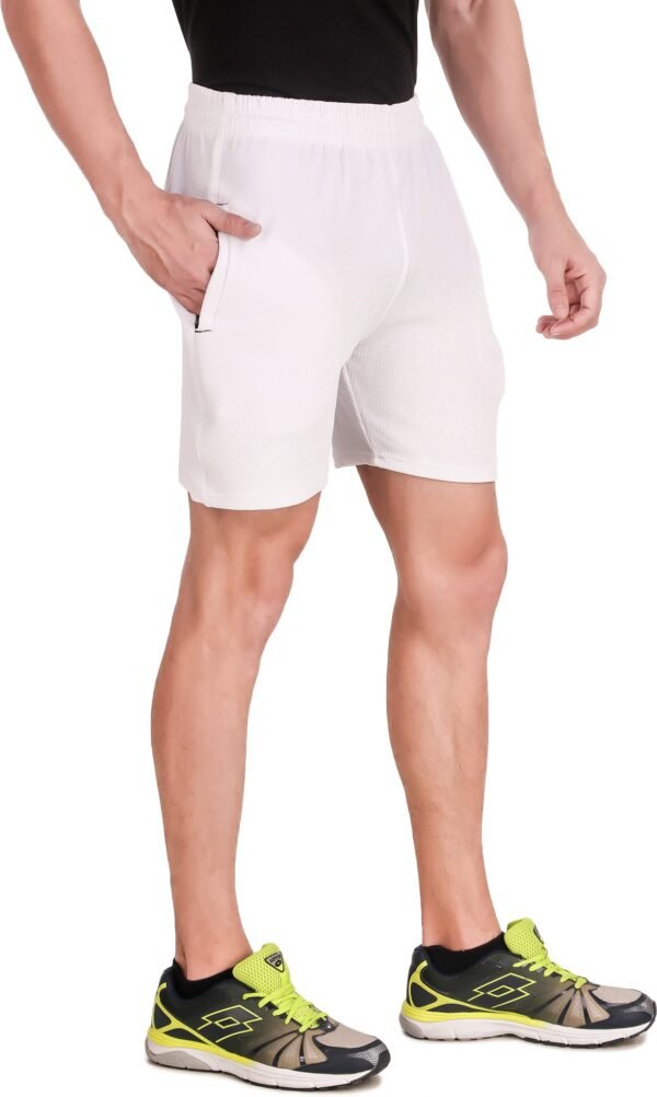 White Cotton Blend Solid Short For Men - Image 2