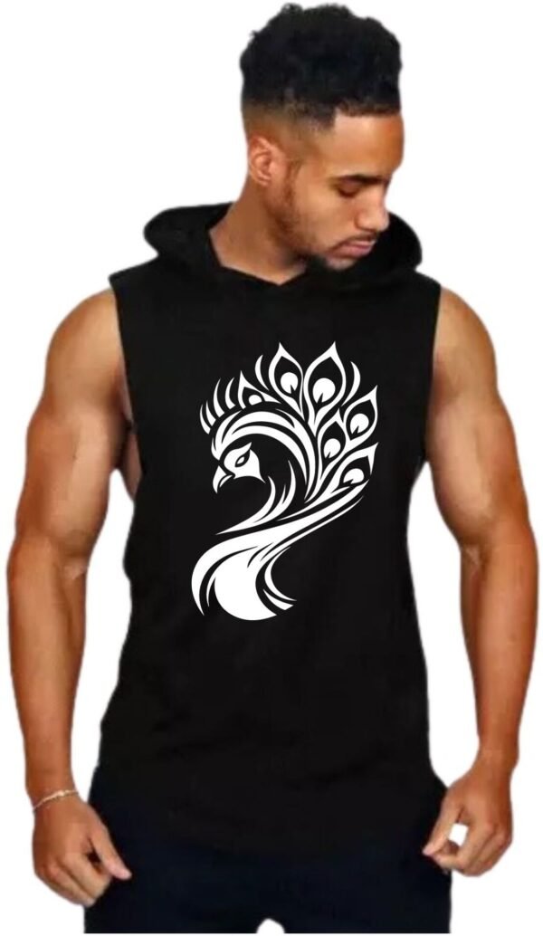 Black Polyester Blend Printed Vest For Men