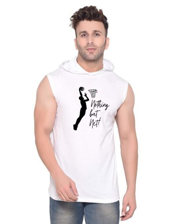 White Polyester Printed Gym Vest For Men