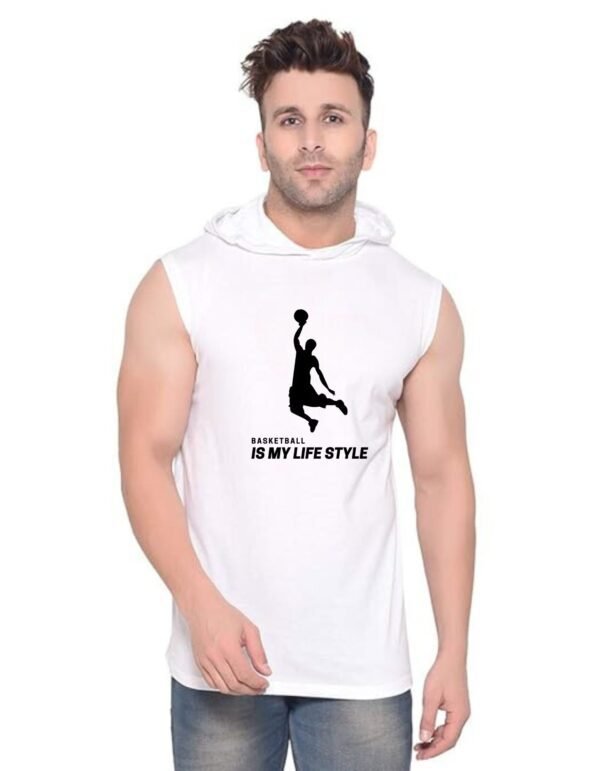 White Polyester Printed Gym Vest For Men