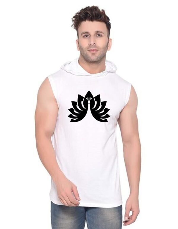 White Polyester Printed Gym Vest For Men
