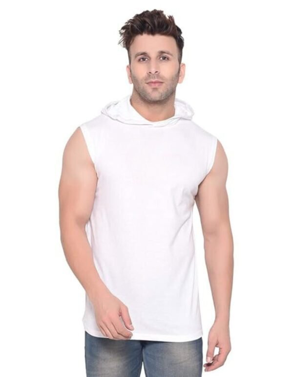 White Polyester Printed Gym Vest For Men - Image 2