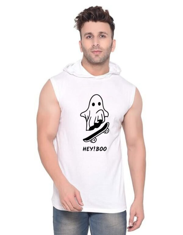 White Polyester Printed Gym Vest For Men