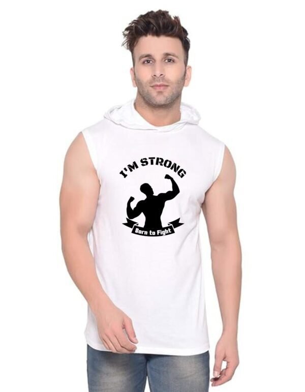 White Polyester Printed Gym Vest For Men