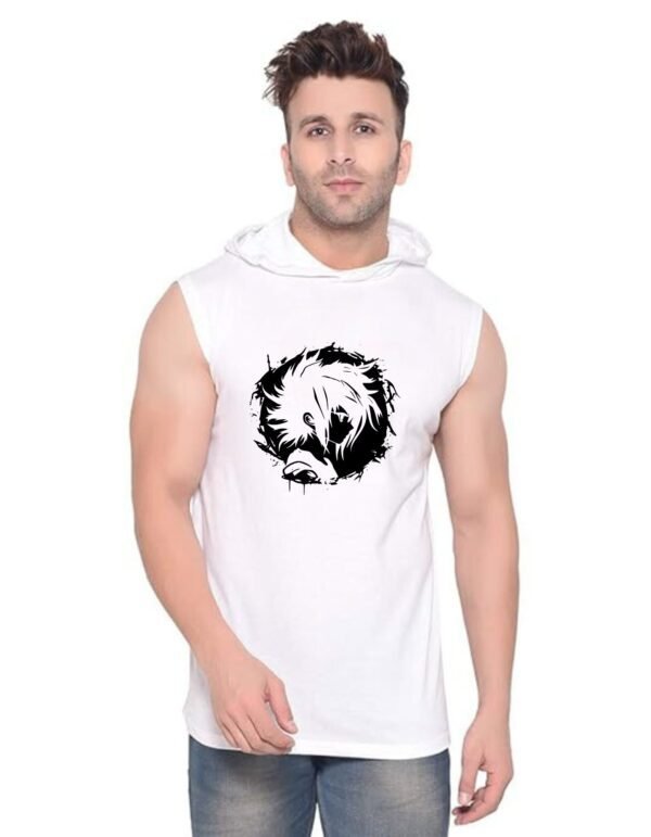 White Polyester Printed Gym Vest For Men