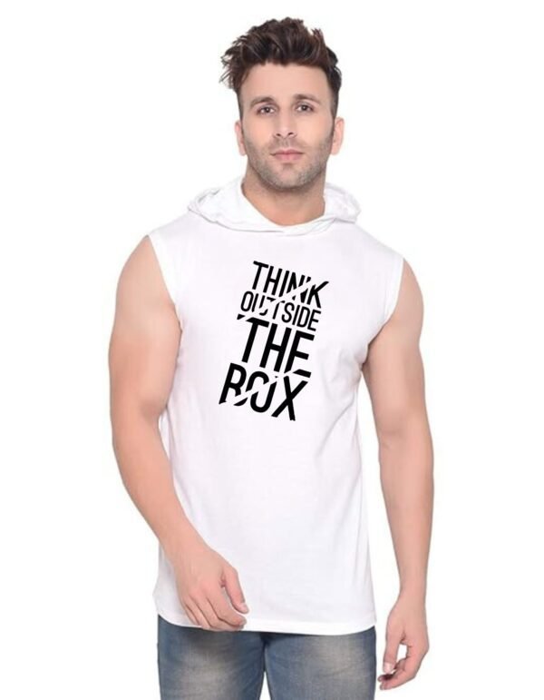 White Polyester Printed Gym Vest For Men