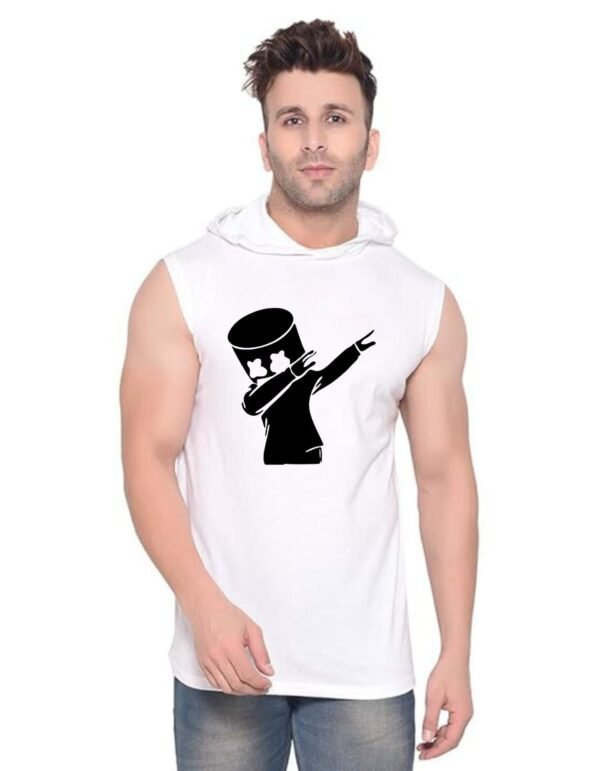 White Polyester Printed Gym Vest For Men
