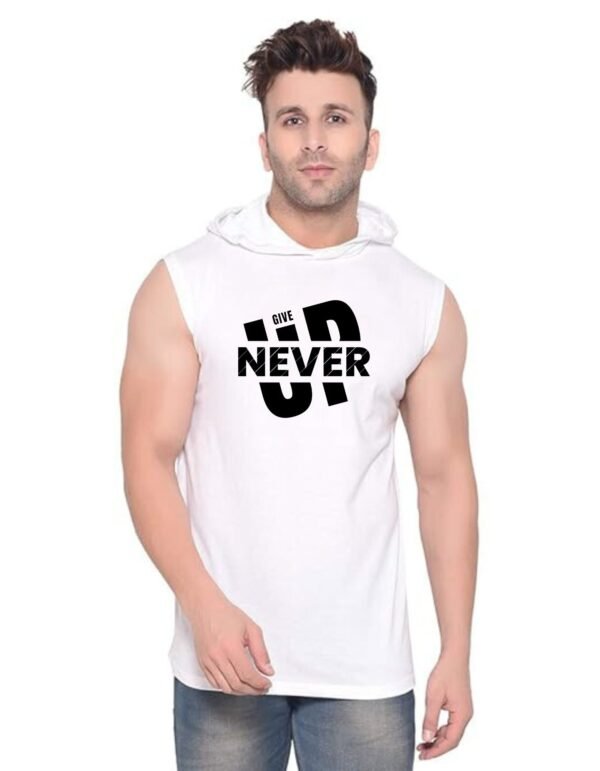 White Polyester Printed Gym Vest For Men