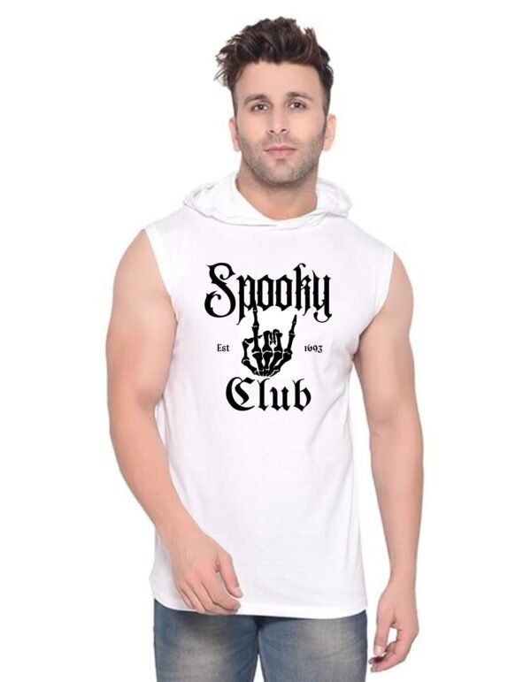 White Polyester Printed Gym Vest For Men