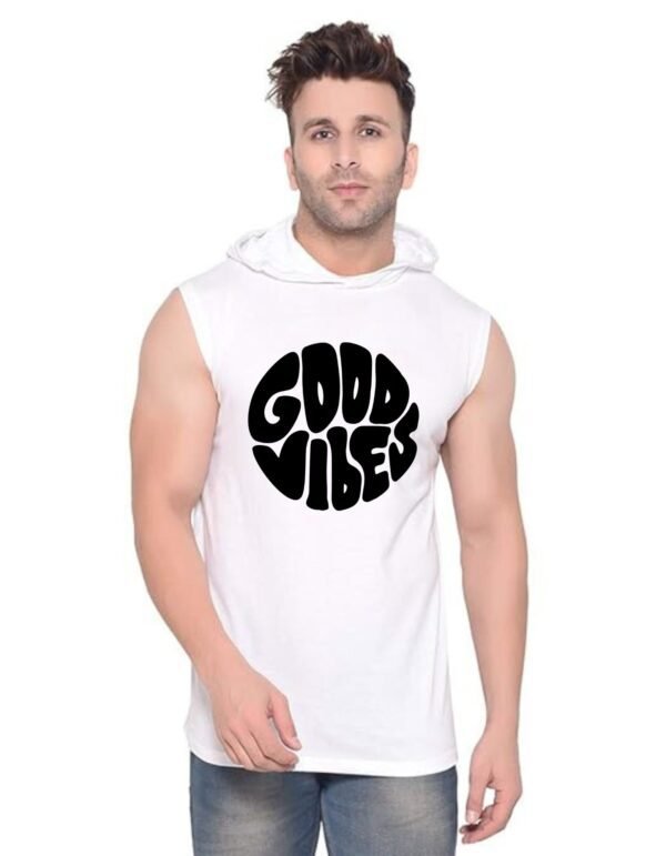 White Polyester Printed Gym Vest For Men