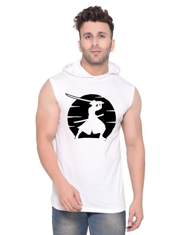 White Polyester Printed Gym Vest For Men