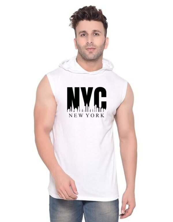 White Polyester Printed Gym Vest For Men