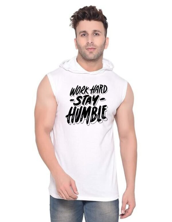 White Polyester Printed Gym Vest For Men