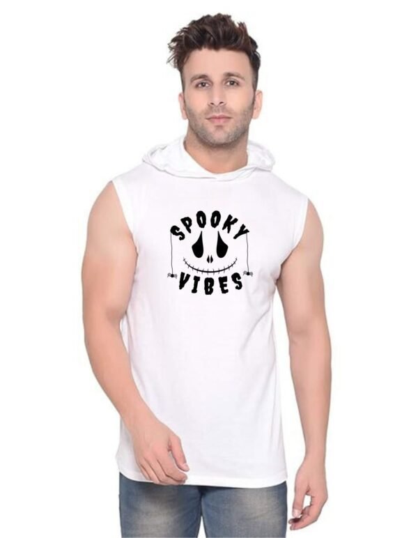 White Polyester Printed Gym Vest For Men