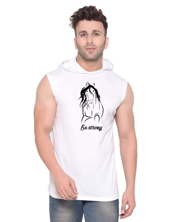 White Polyester Printed Gym Vest For Men