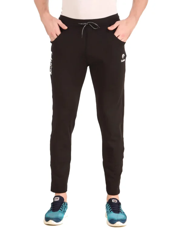 Black Lycra Blend Solid Track Pant For Men
