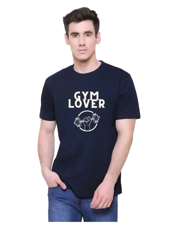 Navy Blue Cotton Blend Printed::Typography T-Shirt For Men